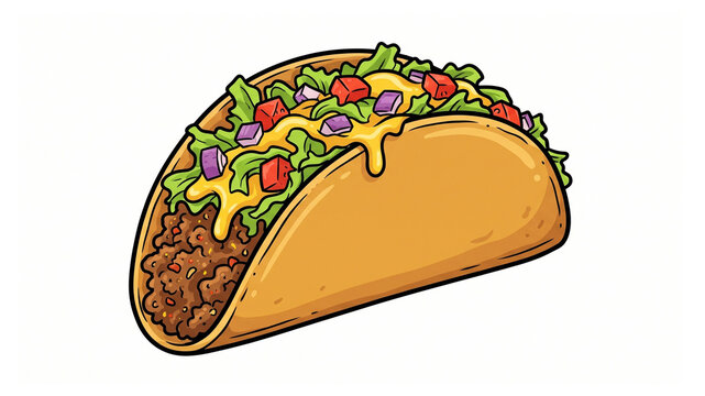 Mexican traditional food beef taco with cheese and vegetables vector illustration isolated on white