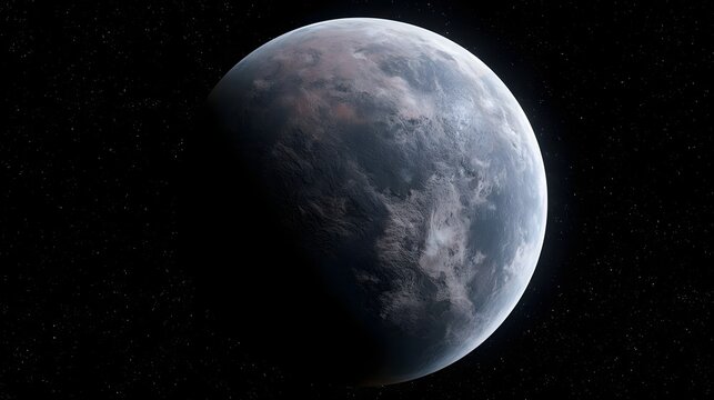 A large terrestrial planet with swirling clouds and varied surface textures  set against a star filled cosmic background