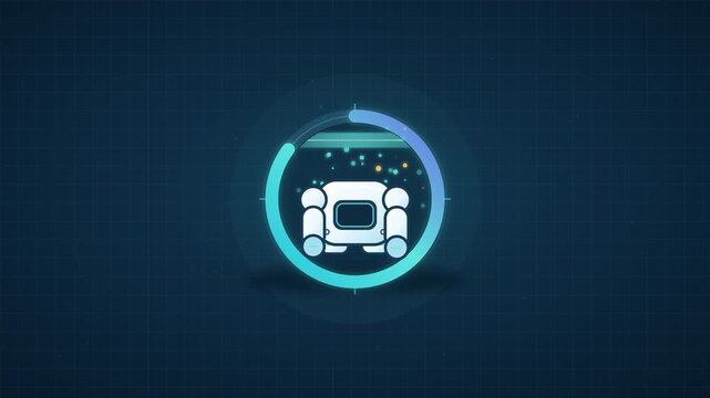 Futuristic Robot Icon Animation on Dark Blue Background