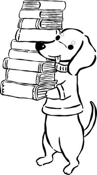 Dachshund Reading Book Outline Holding TBR Stack Book Hand Drawn Bookish Dog Bookish 