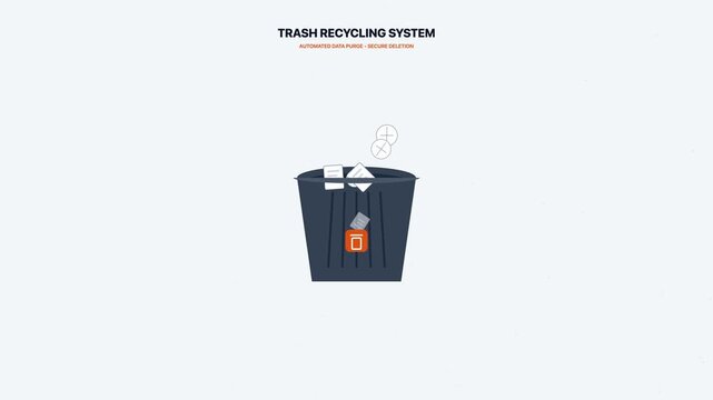 Trash recycling system animation showing paper falling into a bin