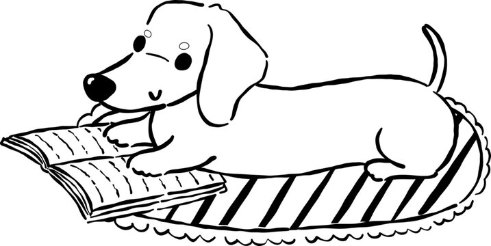 Dachshund Reading Book Outline on Cozy Carpet Hand Drawn Bookish Dog Bookish 