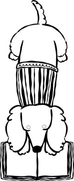 Haired Dachshund Reading Book Outline Hand Drawn Bookish Dog Bookish 