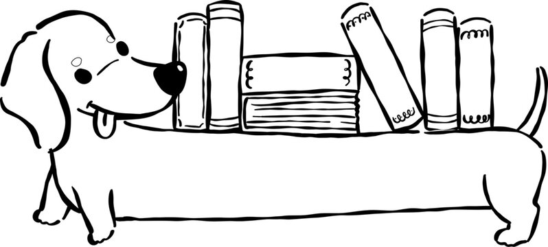 Dachshund Reading Book Outline Carrying Books on Back Hand Drawn Bookish Dog Bookish 