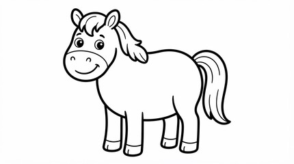 Fototapeta premium Cute Friendly Horse Coloring Page Featuring a Cheerful Pony Character for Kids Creative Activity and Educational Drawing Practice
