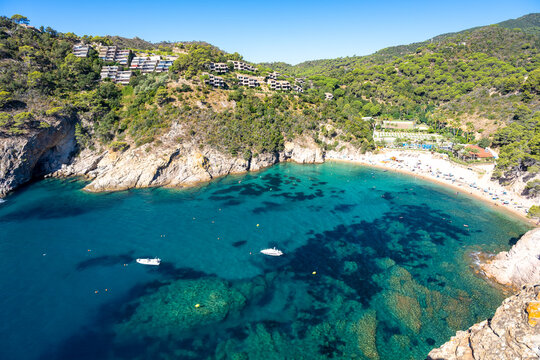 view on Cala Giverola bay on Costa Brava coast in Spain
