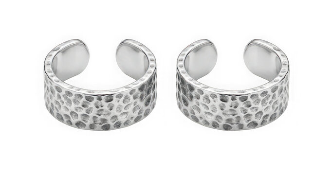 Two silver hammered ear cuffs isolated on transparent background