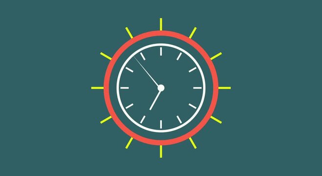 Abstract digital simple clock stop watch icon animation with minimal circular design symbolizing time. on teal  background design for time,,,,, 