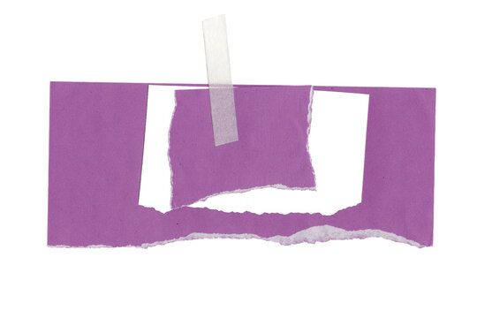 Purple torn paper frame with a taped center cutout, Isolated on a transparent background