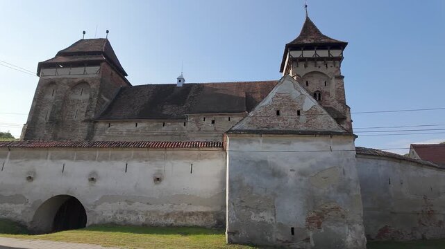Valea Viilor fortified church towers and defensive walls in Sibiu County Transylvania Romania