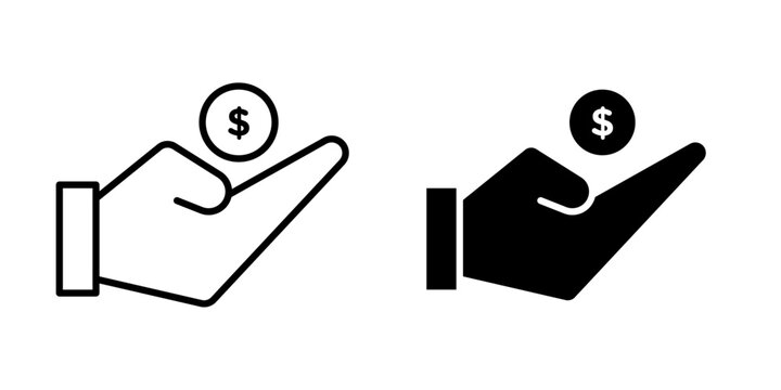 Loan icon in outline and solid style, isolated on white background. Ideal for finance, banking, credit, and money lending related features in mobile and web design.
