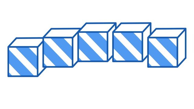 Flat outline icon showing a diagonal row of five striped cubes of decreasing size representing a sequence of three dimensional box shapes lined up
