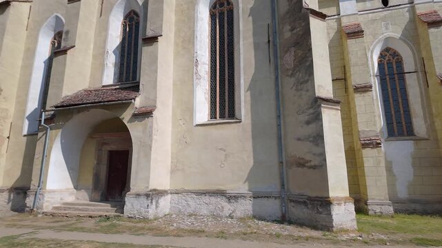 Gothic windows and exterior architecture of Biertan fortified church in Transylvania Romania