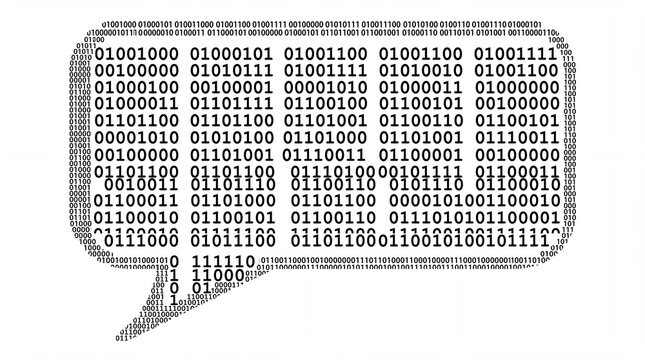 Binary code forming a speech bubble for digital communication