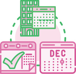 Obraz premium Check-in registration and booking schedule concept. Queue departure, timetable reception, calendar planning icon vector illustration