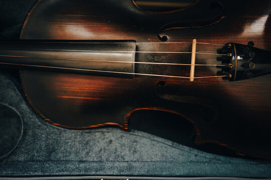 Old Czech violin in an open case