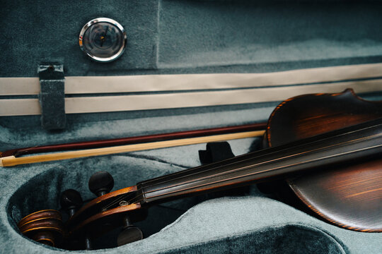 Old Czech violin in an open case