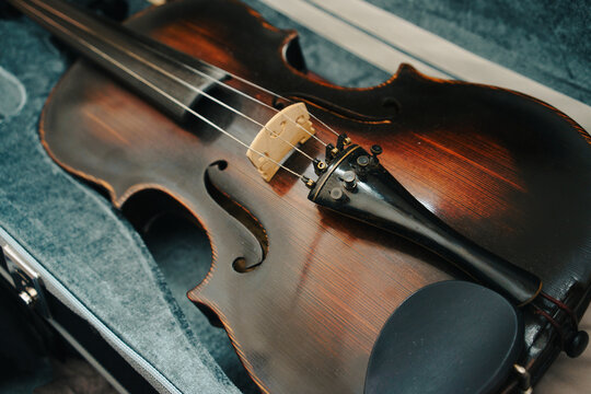 Old Czech violin in an open case