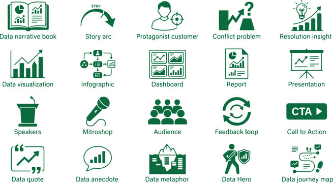 Data analysis icons representing business intelligence and information technology.