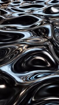 Dark metallic liquid ripples abstract flowing silver texture background with deep shadows and reflective chrome surface waves