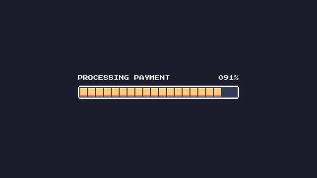 Pixel art payment successful progress bar at 100 percent