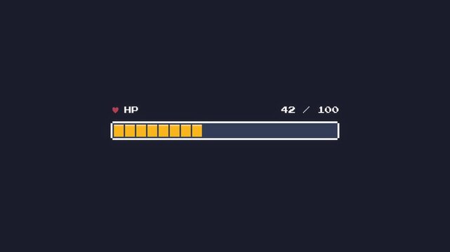 Retro pixel art low health status bar with numeric display