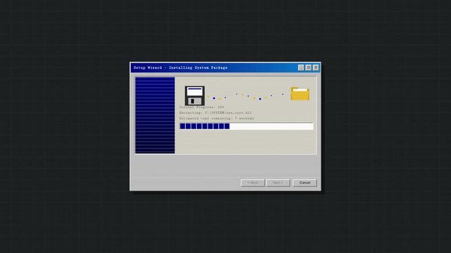 Retro Computer Software Installation Wizard Progress Bar