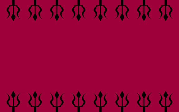 Dark red Durga Puja background featuring a trident frame at the top and bottom.