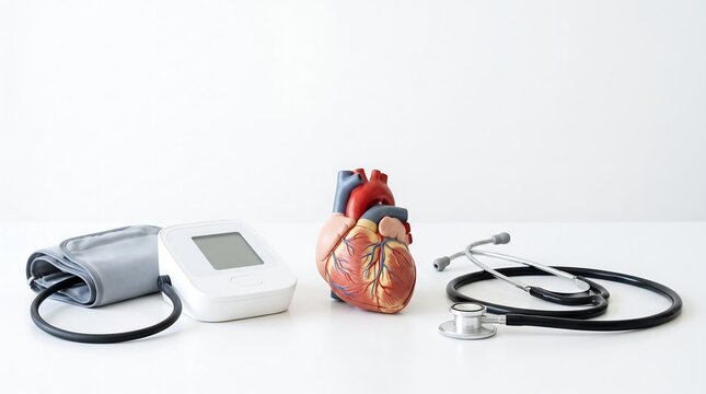 Human heart model with blood pressure monitor
