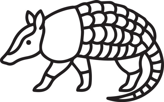 Cute armadillo line art vector illustration with detailed shell pattern
