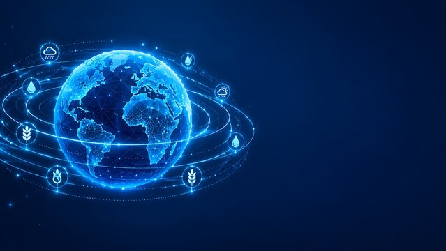 Global network connection concept with digital world globe and circular data streams. food day data streaming digital connectivity internet communication. food day
