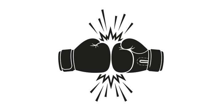 Boxing gloves punching with speed lines impact effect for sports competition and combat training graphics.