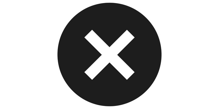 Close or cancel button icon with white cross inside black circular background for user interface design.