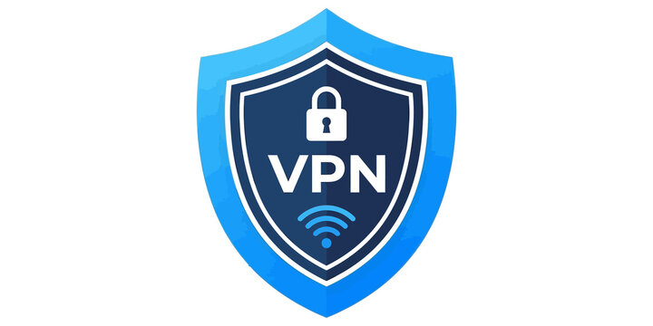 Vpn shield icon with wireless symbol in blue gradient for secure mobile network and wifi privacy protection.