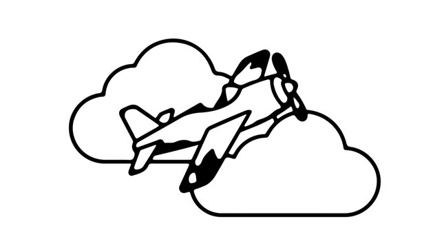 Transport plane flying through clouds vintage style vektor art