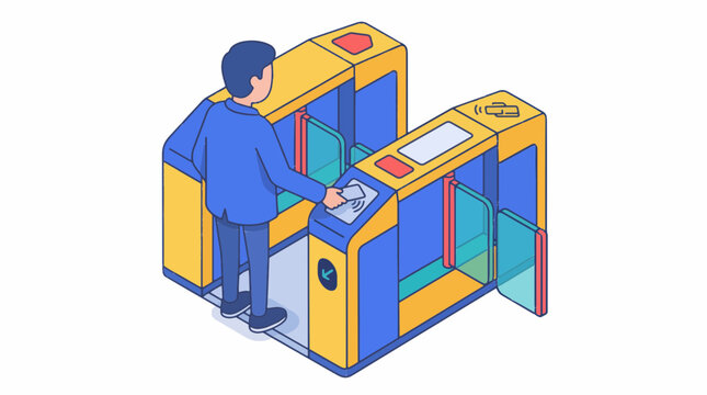 Transport vektor illustration of a man tapping card at metro fare gate