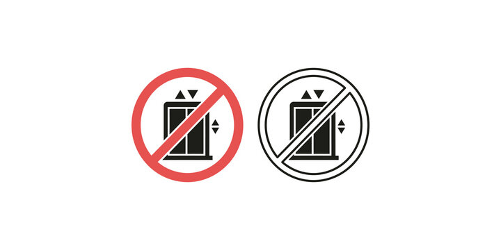 Elevator forbidden sign with red circle and line, and black outline icon.
