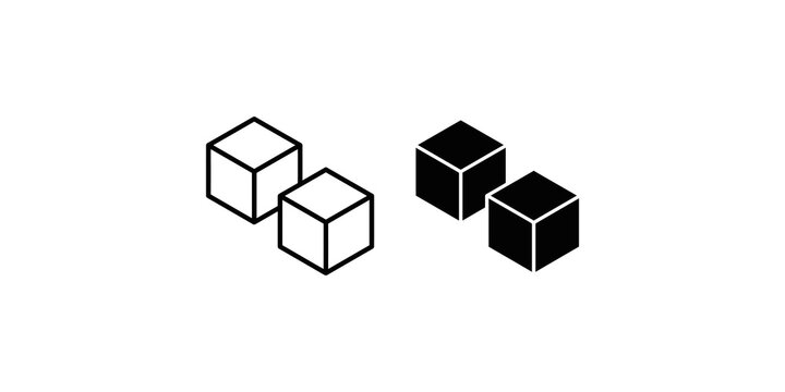 Isometric cubes in outline and solid styles for 3d abstract graphic design.