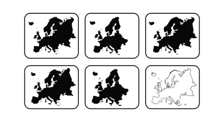 European continent silhouettes in rounded rectangle frames vector illustration © Nayem