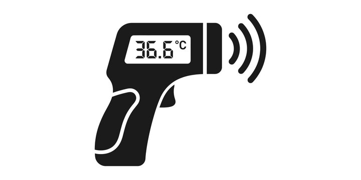 Digital infrared thermometer gun icon for fever screening and health monitoring.