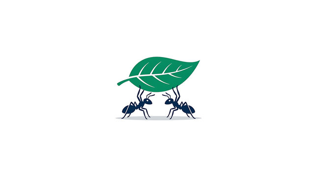 Two Ants Carrying a Green Leaf Teamwork Illustration, Ant Cartoon, white background 
