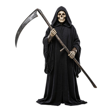 Grim Reaper Figure with Scythe Isolated on Dark Background 3D Render