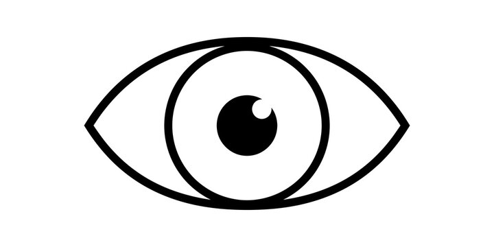 Black eye outline symbol on gray background for vision concept.