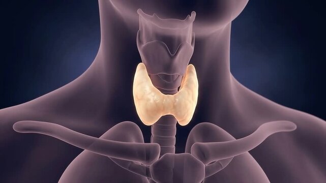 3D medical illustration showing the human thyroid gland in the neck, part of the endocrine system anatomy