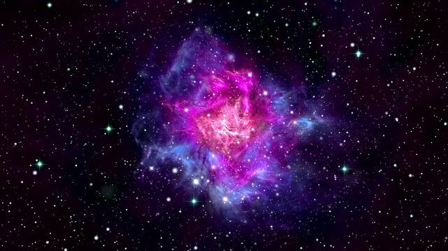 宇宙空間に輝く青と紫の星雲と銀河の星々