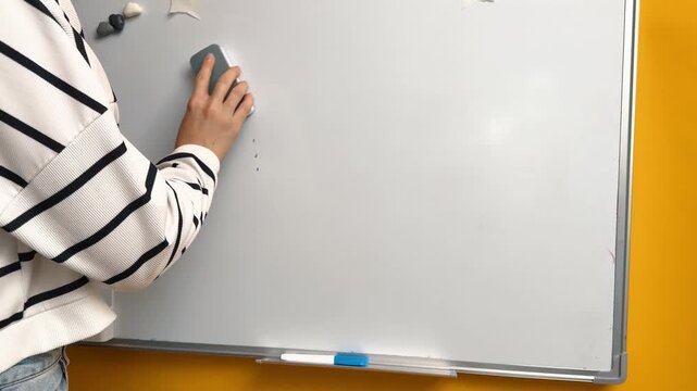 Erasing a Business Plan Heading from a Whiteboard with an Eraser