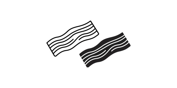Strips of raw bacon in black and white line art and silhouette styles for meat product packaging or recipe illustration.
