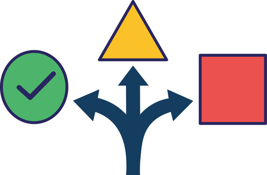 Conceptual illustration showing a choice between three different geometric shapes with arrows indicating multiple directions to follow