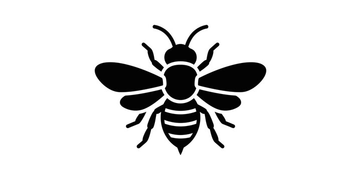 Detailed honey bee insect illustration in black silhouette for wildlife and nature conservation graphic projects.