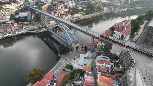 Douro River drone panorama bridge Dom Luis road gaia